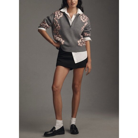 Anthropologie Montana Mock Neck Sweater Maeve Half Zip Up Grey Pink Womens XS - Picture 11 of 11